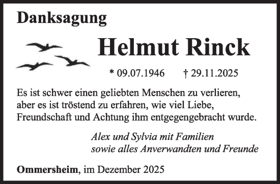 Traueranzeige von Helmut Rinck von saarbruecker_zeitung