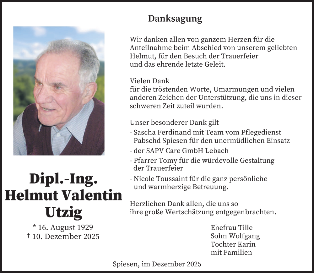  Traueranzeige für Helmut Valentin Utzig vom 27.12.2025 aus saarbruecker_zeitung