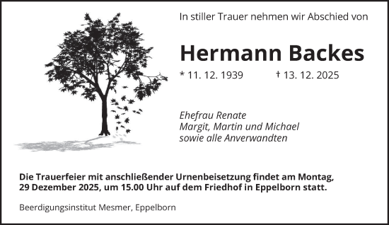 Traueranzeige von Hermann Backes von saarbruecker_zeitung