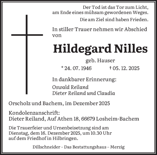 Traueranzeige von Hildegard Nilles von saarbruecker_zeitung