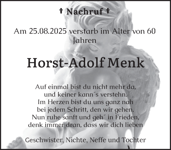 Traueranzeige von Horst-Adolf Menk von saarbruecker_zeitung
