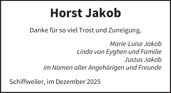 Traueranzeige von Horst Jakob von saarbruecker_zeitung