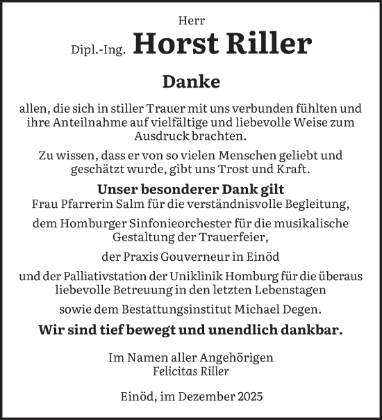 Traueranzeige von Horst Riller von saarbruecker_zeitung