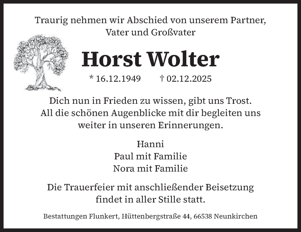  Traueranzeige für Horst Wolter vom 13.12.2025 aus saarbruecker_zeitung