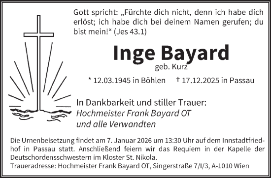Traueranzeige von Inge Bayard von saarbruecker_zeitung