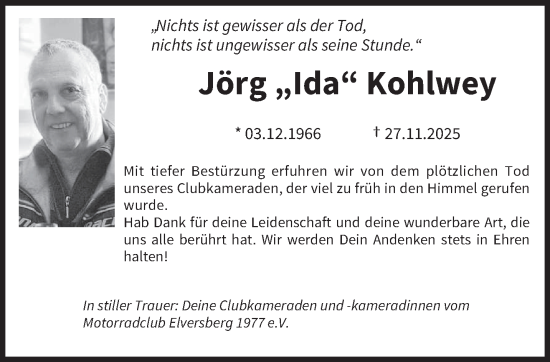 Traueranzeige von Jörg Kohlwey von saarbruecker_zeitung