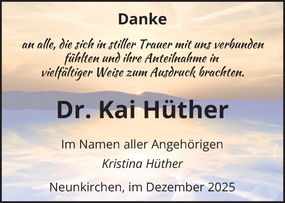  Traueranzeige für Kai Hüther vom 13.12.2025 aus saarbruecker_zeitung
