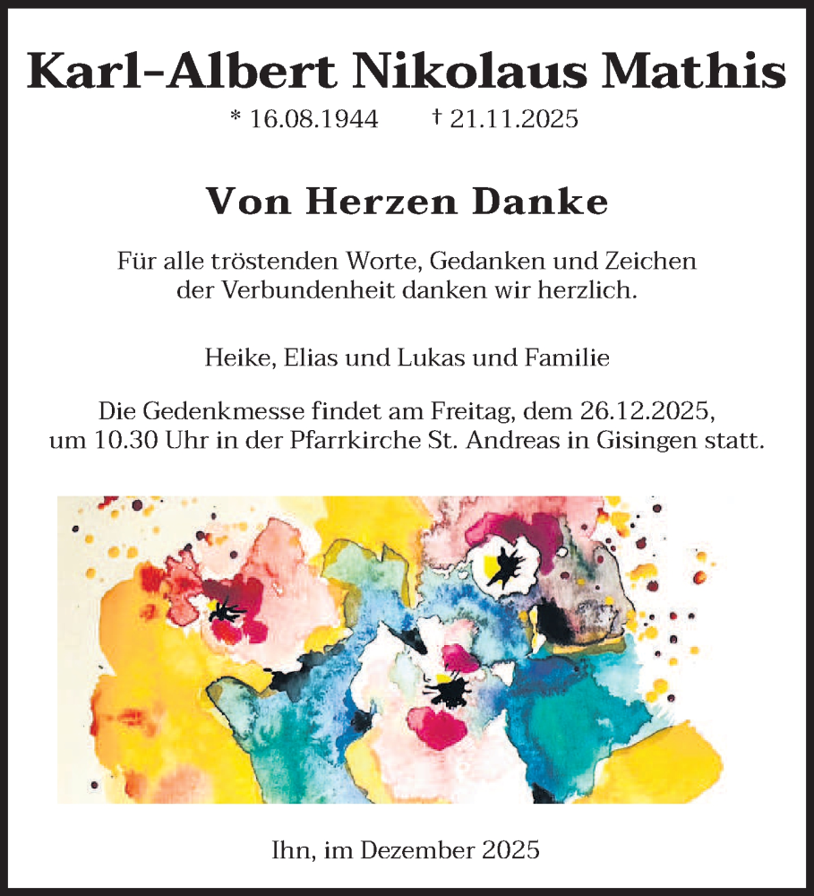 Traueranzeige für Karl-Albert Nikolaus Mathis vom 20.12.2025 aus saarbruecker_zeitung