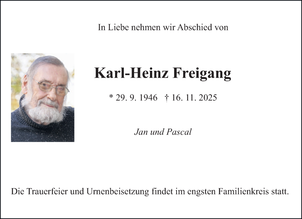  Traueranzeige für Karl-Heinz Freigang vom 06.12.2025 aus saarbruecker_zeitung