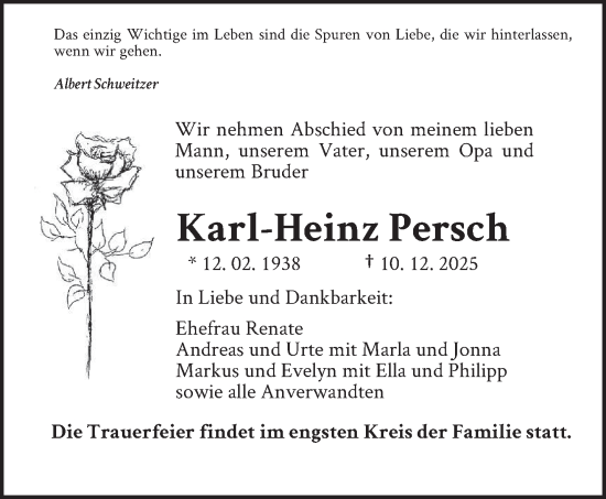 Traueranzeige von Karl-Heinz Persch von saarbruecker_zeitung