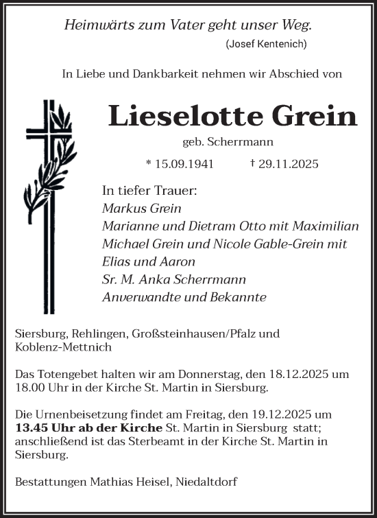 Traueranzeige von Lieselotte Grein von saarbruecker_zeitung