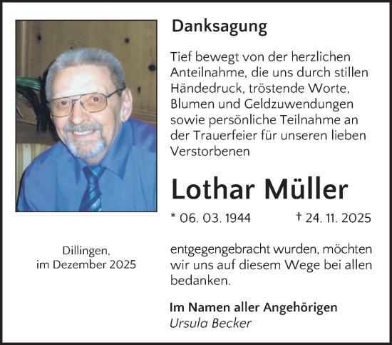 Traueranzeige von Lothar Müller von saarbruecker_zeitung