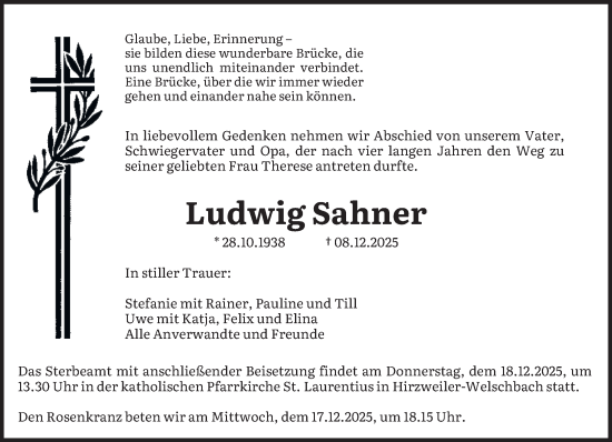 Traueranzeige von Ludwig Sahner von saarbruecker_zeitung