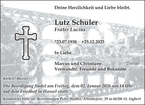 Traueranzeige von Lutz Schuler von saarbruecker_zeitung