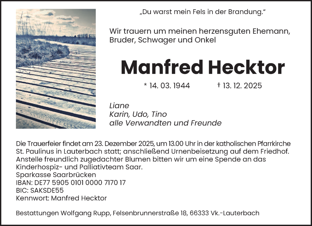  Traueranzeige für Manfred Hecktor vom 20.12.2025 aus saarbruecker_zeitung