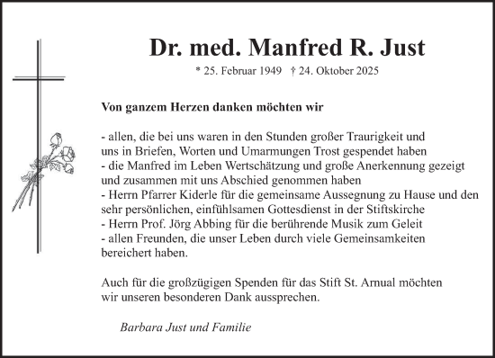 Traueranzeige von Manfred R. Just von saarbruecker_zeitung
