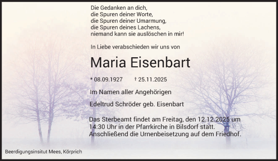 Traueranzeige von Maria Eisenbart von saarbruecker_zeitung