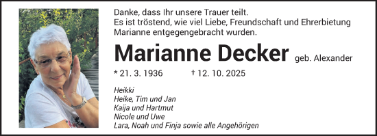 Traueranzeige von Marianne Decker von saarbruecker_zeitung