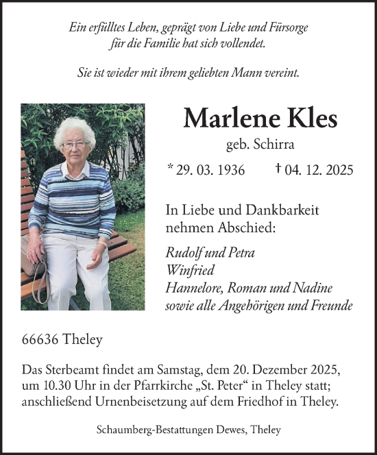 Traueranzeige von Marlene Kles von saarbruecker_zeitung