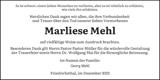 Traueranzeige von Marliese Mehl von saarbruecker_zeitung
