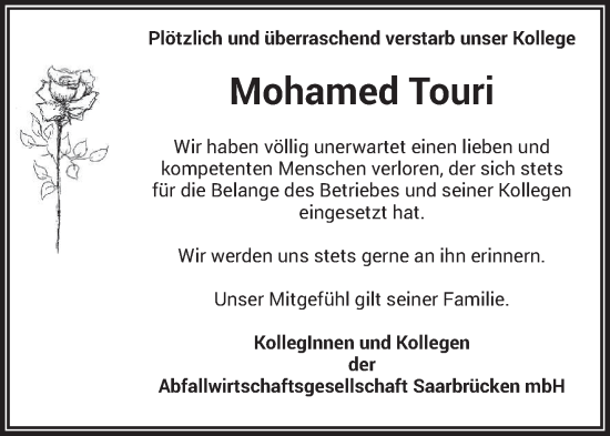 Traueranzeige von Mohamed Touri von saarbruecker_zeitung