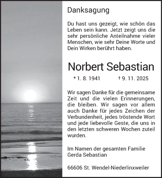 Traueranzeige von Norbert Sebastian von saarbruecker_zeitung