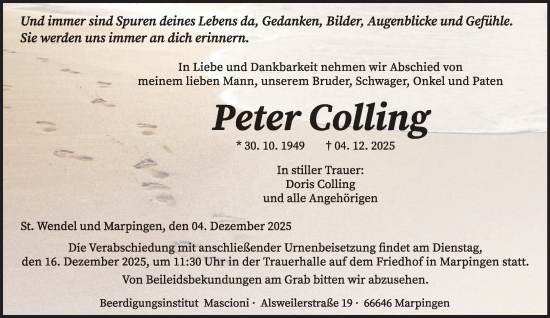 Traueranzeige von Peter Colling von saarbruecker_zeitung