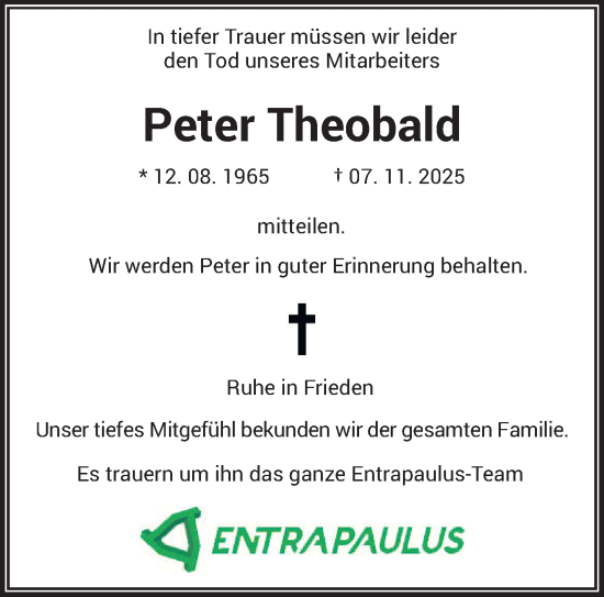 Traueranzeige von Peter Theobald von saarbruecker_zeitung
