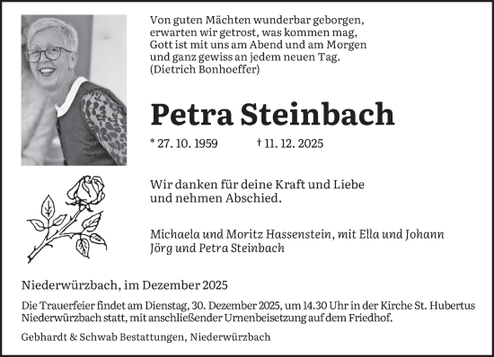 Traueranzeige von Petra Steinbach von saarbruecker_zeitung