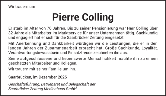 Traueranzeige von Pierre Colling von saarbruecker_zeitung