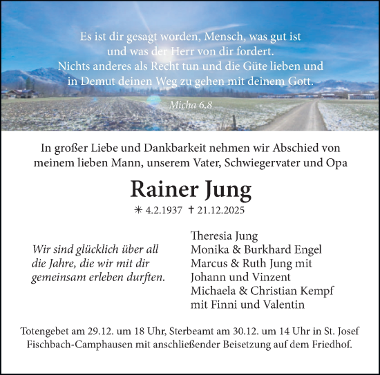 Traueranzeige von Rainer Jung von saarbruecker_zeitung