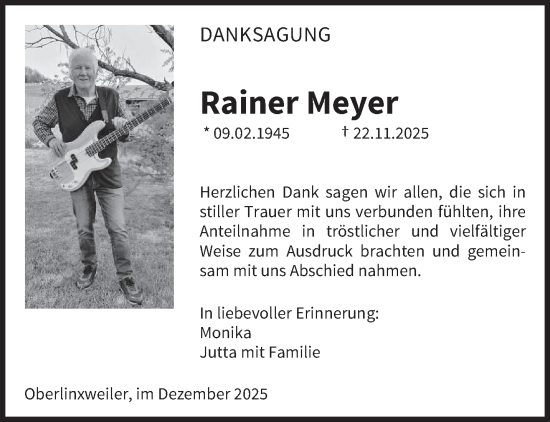Traueranzeige von Rainer Meyer von saarbruecker_zeitung