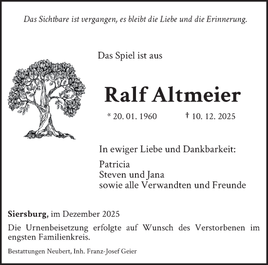 Traueranzeige von Ralf Altmeier von saarbruecker_zeitung