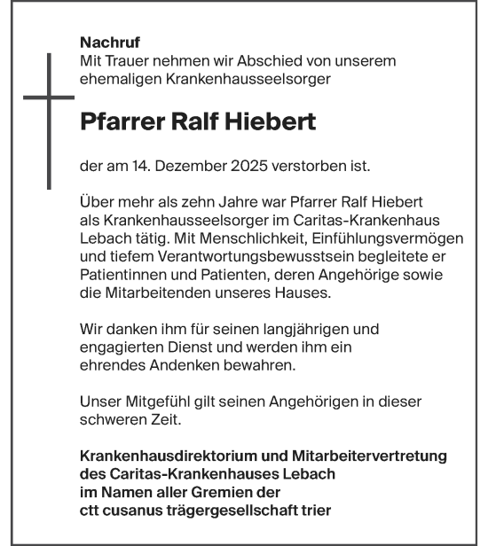 Traueranzeige von Ralf Hiebert von saarbruecker_zeitung