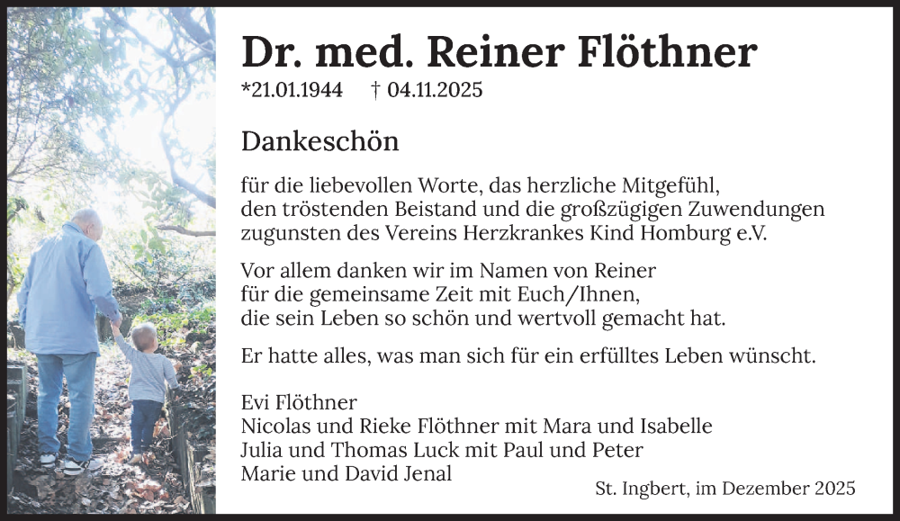  Traueranzeige für Reiner Flöthner vom 06.12.2025 aus saarbruecker_zeitung