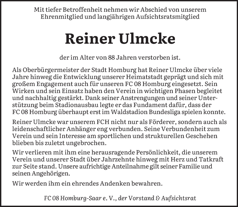  Traueranzeige für Reiner Ulmcke vom 13.12.2025 aus saarbruecker_zeitung