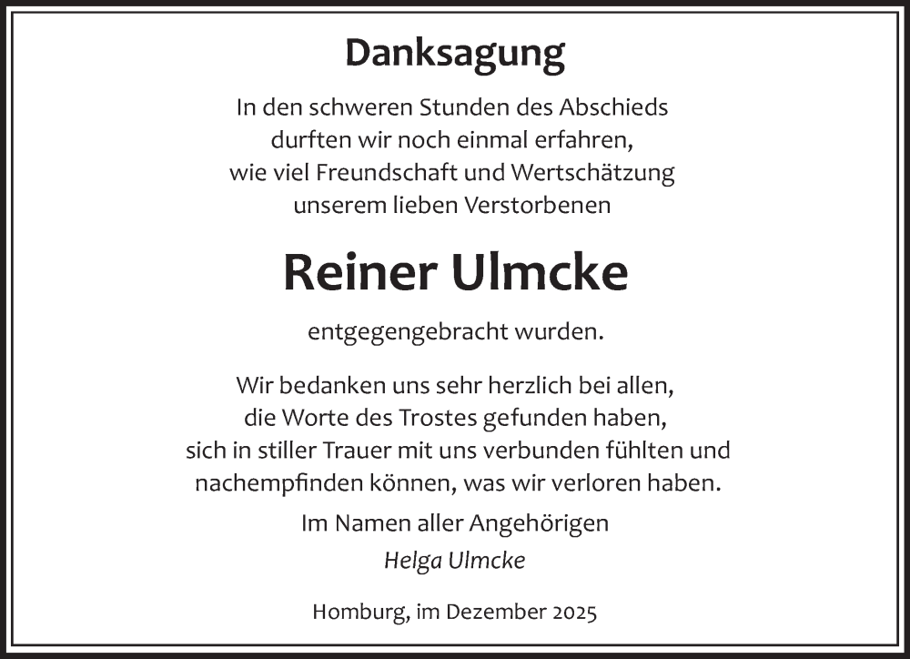  Traueranzeige für Reiner Ulmcke vom 27.12.2025 aus saarbruecker_zeitung