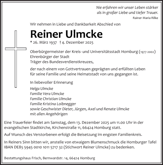 Traueranzeige von Reiner Ulmcke von saarbruecker_zeitung