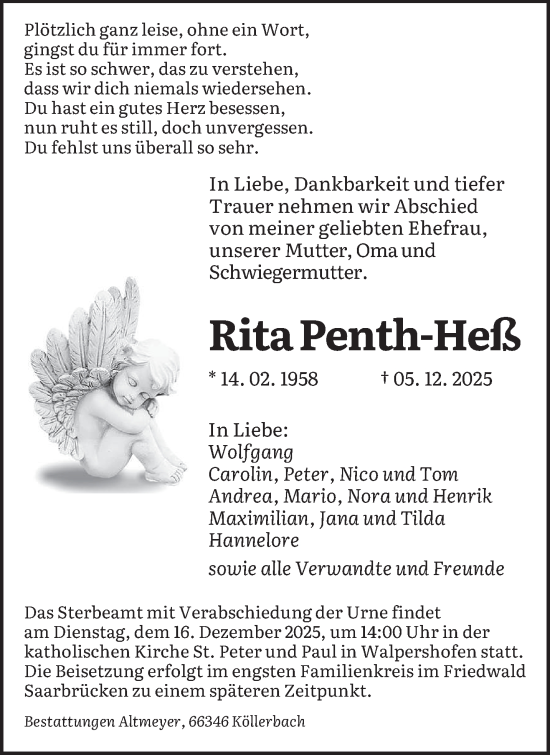 Traueranzeige von Rita Penth-Heß von saarbruecker_zeitung