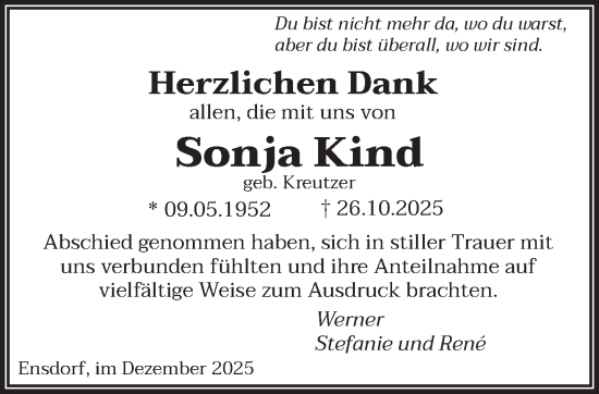 Traueranzeige von Sonja Kind von saarbruecker_zeitung