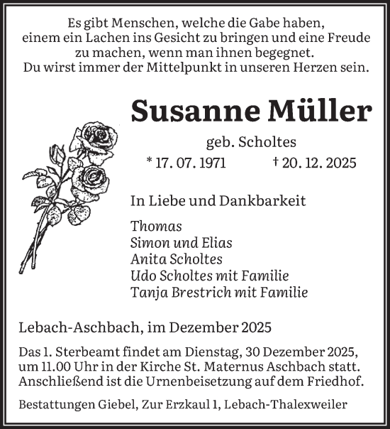 Traueranzeige von Susanne Müller von saarbruecker_zeitung