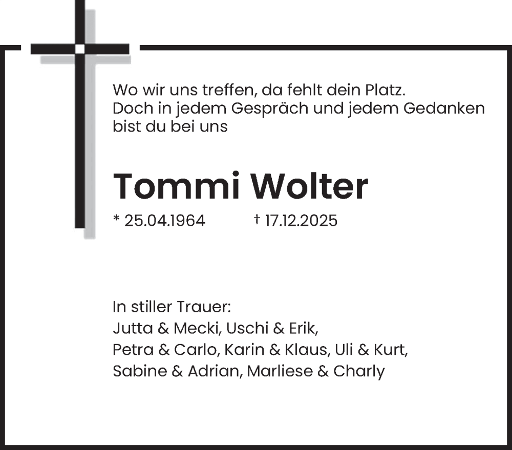  Traueranzeige für Tommi Wolter vom 27.12.2025 aus saarbruecker_zeitung