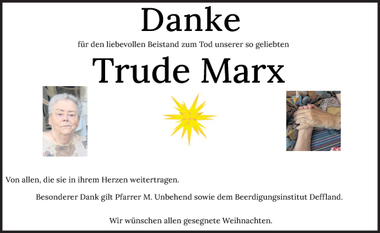 Traueranzeige von Trude Marx von saarbruecker_zeitung