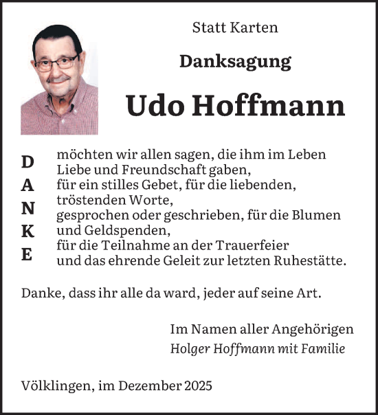 Traueranzeige von Udo Hoffmann von saarbruecker_zeitung