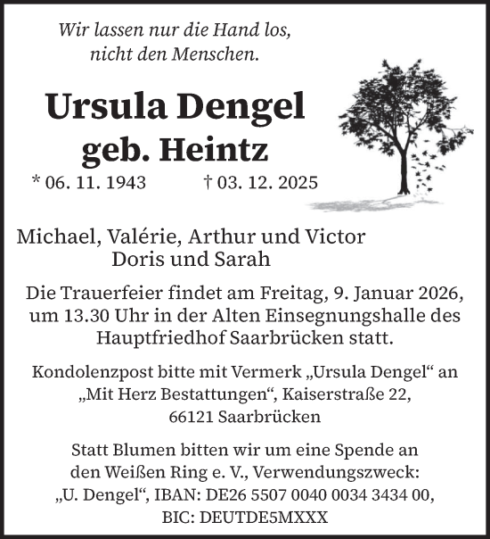 Traueranzeige von Ursula Dengel von saarbruecker_zeitung