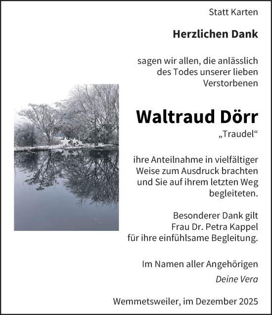 Traueranzeige von Waltraud Dörr von saarbruecker_zeitung