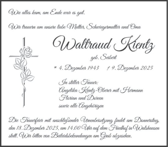 Traueranzeige von Waltraud Kientz von saarbruecker_zeitung