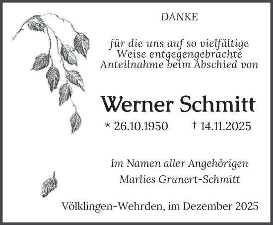 Traueranzeige von Werner Schmitt von saarbruecker_zeitung