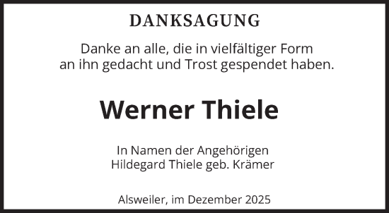 Traueranzeige von Werner Thiele von saarbruecker_zeitung