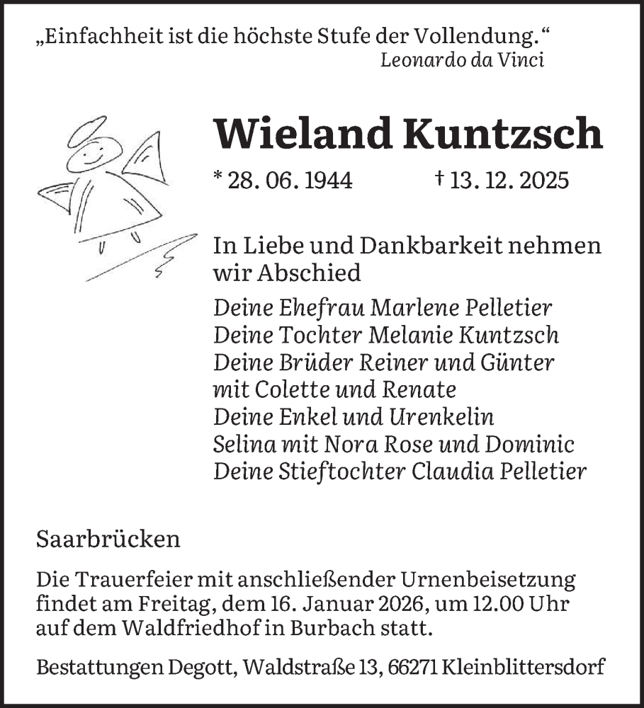  Traueranzeige für Wieland Kuntzsch vom 20.12.2025 aus saarbruecker_zeitung